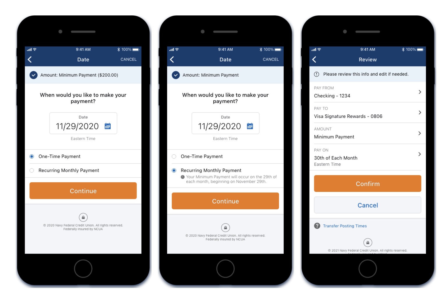 Navy Federal Credit Card Payments Mobile UI